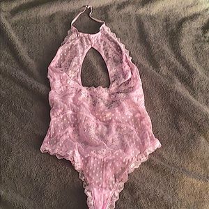 Lavender/pink keyhole lace teddy bodysuit